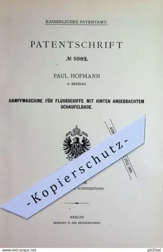 original Patent - Paul Hofmann , Breslau | 1879 | Dampfmaschine für Flussschiffe | Schiff , Schiffe , Schiffbau , Motor