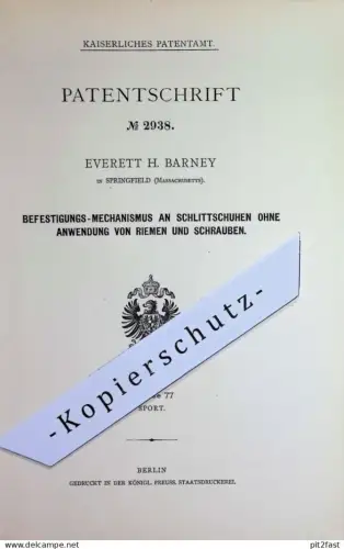 original Patent - Everett H. Barney , Springfield , Massachusetts , USA | 1877 | Stiefel - Befestigung am Schlittschuh