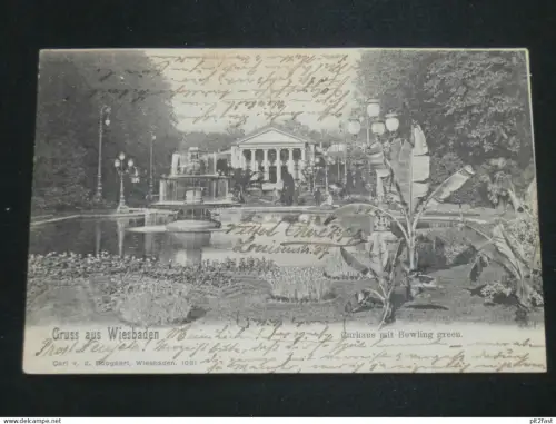 Wiesbaden - Curhaus mit Bowling green , 1901 , Ansichtskarte , CPA , AK  !!