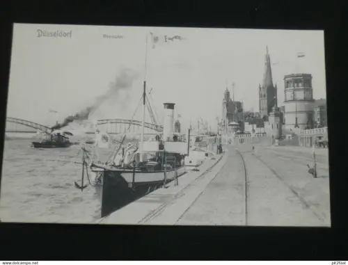 Düsseldorf - Rheinufer mit Schiff , Dampfer , ca. 1910 , Ansichtskarte , CPA , AK  !!