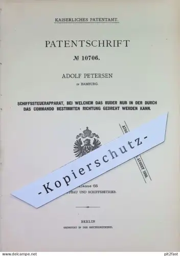 original Patent - Adolf Petersen , Hamburg | 1880 | Schiffssteuerung | Schiff , Schiffe , Schiffbau , Ruder Steuerruder