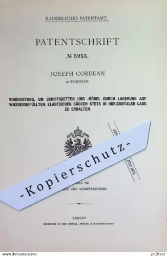 original Patent - Joseph Corduan , Brooklyn , New York , USA | 1879 | Betten u. Möbel für Schiffe | Schiff , Bett !!