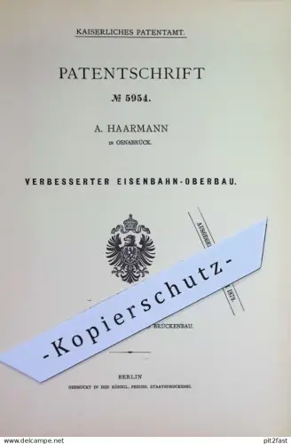original Patent - A. Haarmann , Osnabrück | 1879 | Eisenbahn - Oberbau | Eisenbahnen | Straßenbahn , Bahn , Zug , Train