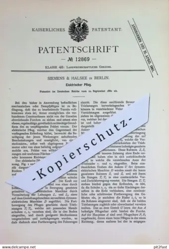 original Patent - Siemens & Halske , Berlin | 1880 | Elektrischer Pflug | Pflügen , Pflüge , Landwirtschaft !!