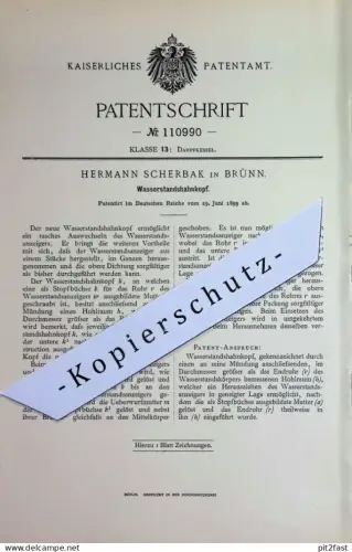 original Patent - Hermann Scherbak , Brünn | Wasserstandshahnkopf | Wasserhahn , Ventil , Dampfkessel , Wasserleitung !
