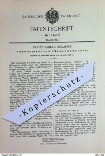original Patent - Donát Bánki , Budapest , Ungarn | 1898 | Explosionsmaschine mit Wasserstaubzuführung | Motor Gasmotor