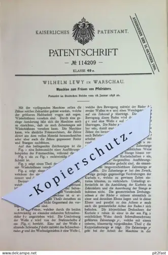 original Patent - Wilhelm Lewy , Warschau | 1898 | Maschine zum Fräsen der Pfeilräder | Fräsmaschine | Zahnräder | Fräse