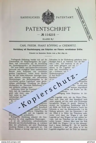 original Patent - Carl Friedr. Franz Köpping , Chemnitz | 1899 | Entpichen der Fässer mit Rauchabsaugung | Fass , Bier !