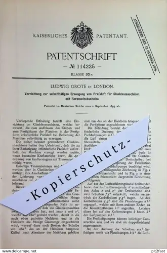 original Patent - Ludwig Grote , London / England | 1899 | Erzeugung von Pressluft f. Glasblasmaschine | Glas Glasbläser
