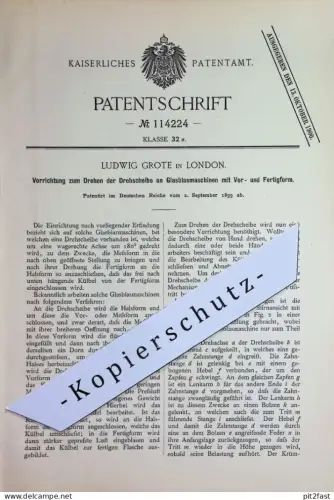 original Patent - Ludwig Grote , London / England | 1899 | Drehscheibe an Glasblasmaschinen | Glas , Glasbläserei !!!