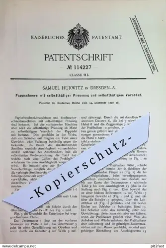 original Patent - Samuel Hurwitz , Dresden | 1898 | Pappschere | Schere für Papier , Pappe , Stoffe | Schneidmaschine