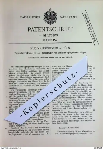 original Patent - Hugo Altstaedten , Köln / Rhein | 1905 | Masseträger von Verfielfältigungsvorrichtung | Kopie , Photo
