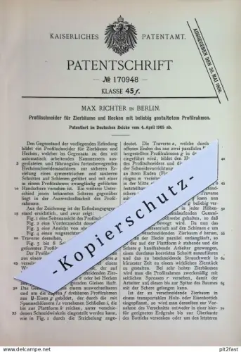 original Patent - Max Richter , Berlin | 1905 | Profilschneider für Zierbäume u. Hecken | Baumschnitt | Gärtner , Säge !