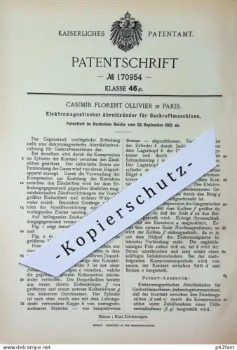 original Patent - Casimir Florent Ollivier , Paris , Frankreich | 1905 | Elektromagnetischer Abreißzünder für Gasmotor !