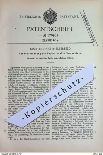 original Patent - Josef Richarz , Elberfeld | 1905 | Zündvorrichtung für Explosionskraftmaschinen | Zündung , Gasmotor