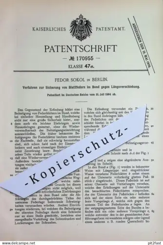 original Patent - Fedor Sokol , Berlin | 1904 | Sicherung von Blattfedern | Eisenbahnen , Automobil , Oldtimer | Federn
