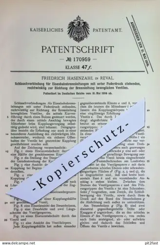 original Patent - Friedrich Hasenzahl , Reval | 1904 | Schlauchverbindung für Eisenbahnbremsleitungen | Eisenbahn Bremse