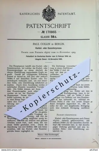original Patent - Paul Collin , Berlin | 1904 | Kurbelpresse , Exzenterpresse | Presse , Pressen | Exzenter , Maschinen