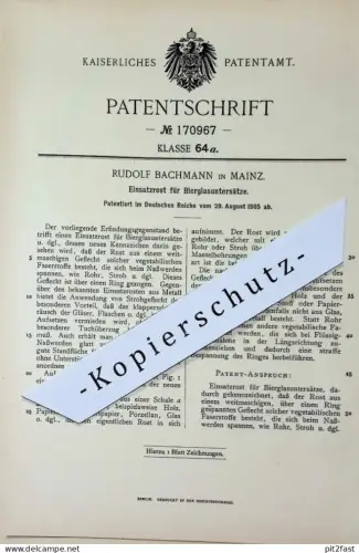 original Patent - Rudolf Bachmann , Mainz | 1905 | Einsatzrost f. Bierglasuntersatz | Rost , Bier , Bierglas , Ausschank