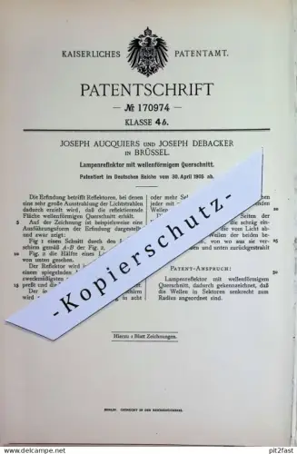 original Patent - Joseph Aucquiers , Joseph Debacker , Brüssel , Belgien | 1905 | Lampenreflektor | Lampen - Reflektoren
