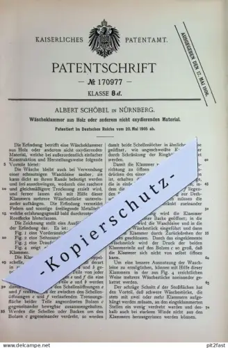 original Patent - Albert Schöbel , Nürnberg | 1905 | Wäscheklammer aus Holz o. a. Material | Wäsche - Klammer | Haushalt