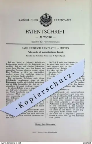 original Patent - Paul Heinrich Kamprath , Leipzig | 1893 | Puderquast mit wechselbarem Bausch | Quast Pinsel , Schwamm