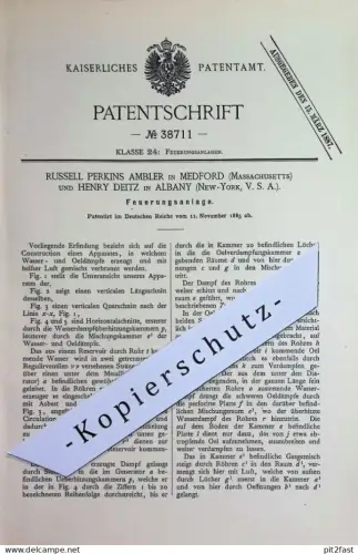 original Patent - Russell Perkins Ambler , Medford , Massachusetts | Henry Deitz , Albany , New York , USA | 1885 | Ofen
