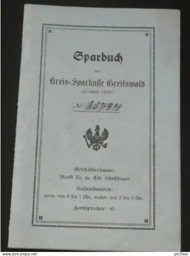 altes Sparbuch - Greifswald i. Mecklenburg , 1920- 1924 , Irma Michaelis in Kröslin / Cröslin , Sparkasse , Bank !!