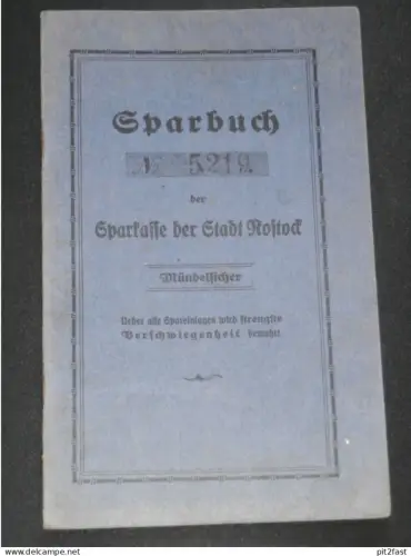 altes Sparbuch - Rostock  i. Mecklenburg , 1926 - 1944 , Marie Luise Puls , Sparkasse , Bank !!