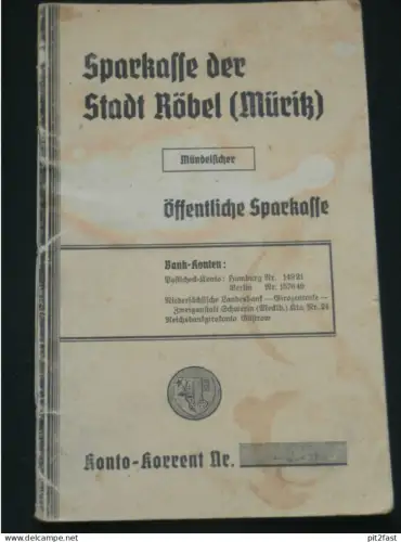 altes Sparbuch - Röbel Müritz i. Mecklenburg , 1944 - 1945 , F.W. Predel in Vietzen , Sparkasse , Bank !!