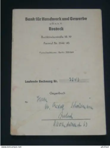 altes Sparbuch - Rostock i. Mecklenburg , 1952 , Dr. Rudolf Schönemann , Handwerk und Gewerbe , Sparkasse , Bank