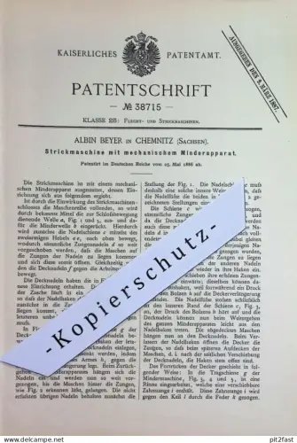 original Patent - Albin Beyer , Chemnitz , Sachsen | Strickmaschine | Stricken | Flechten , Wolle , Nähmaschine !!