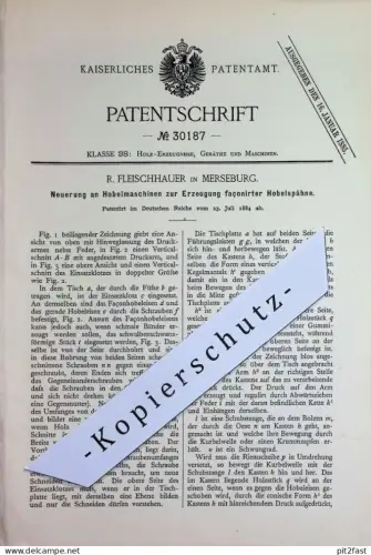 original Patent - R. Fleischhauer , Merseburg | 1884 | Hobelmaschinen zur Erzeugung faconierter Hobelspäne | Hobel Holz