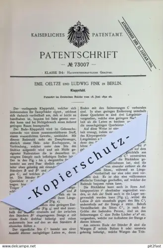 original Patent - Emil Oeltze , Ludwig Fink , Berlin | 1892 | Klappstuhl | Stuhl , Stühle | Hocker für Dampfbad | Sauna