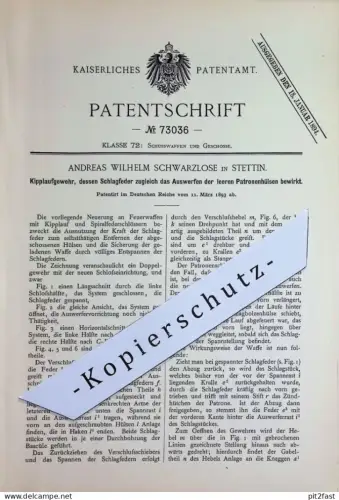 original Patent - Andreas Wilhelm Schwarzlose , Stettin | 1893 | Kipplaufgewehr | Laufgewehr , Gewehr , Gewehre , Waffen