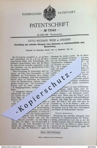original Patent - Otto Richard Weise , Dresden | 1892 |  Ankuppeln an Schlauch der Wasserleitung | Ventil , Wasserhahn