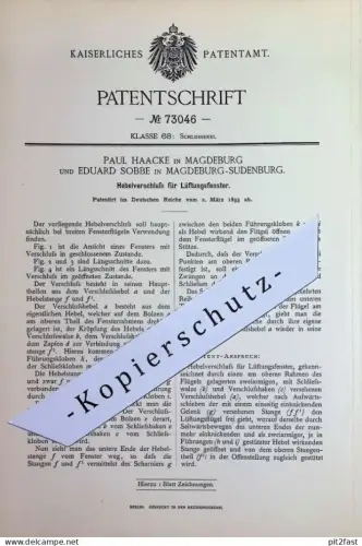 original Patent - Paul Haacke , Magdeburg | Eduard Sobbe , Magdeburg / Sudenberg | 1893 | Hebelverschluss für Fenster
