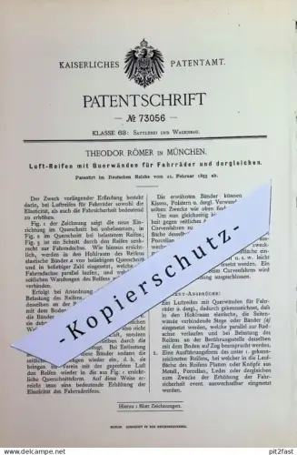 original Patent - Theodor Römer , München | 1893 | Luftreifen für Fahrräder | Fahrrad - Reifen | Räder , Rad