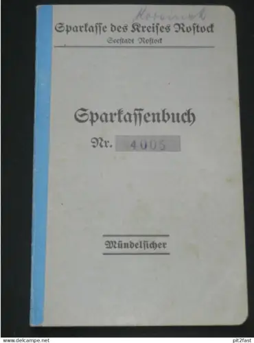 altes Sparbuch - Rostock i. Mecklenburg , 1940 - 1943 , Rudolf Korsinek , Sparkasse , Bank !!