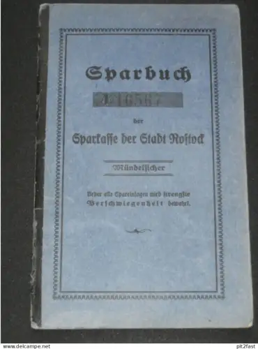 altes Sparbuch - Rostock i. Mecklenburg , 1929 - 1944 , Charlotte Ziegler geb. Korsinek , Sparkasse , Bank !!