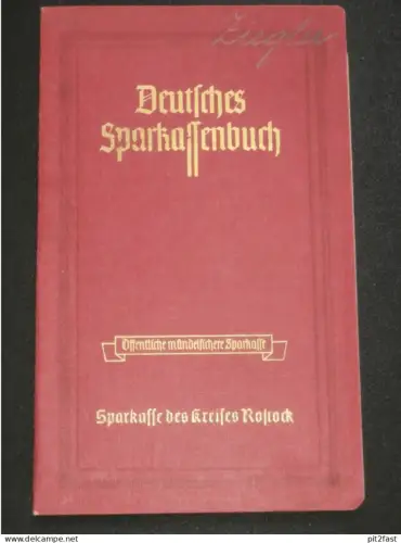 altes Sparbuch - Rostock i. Mecklenburg , 1942 - 1944 , Charlotte Ziegler geb. Korsinek , Sparkasse , Bank !!