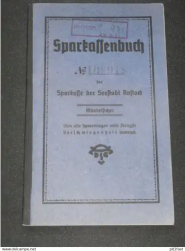 altes Sparbuch - Rostock i. Mecklenburg , 1941 , Klaus Jürgen Wagenzaun , Sparkasse , Bank !!