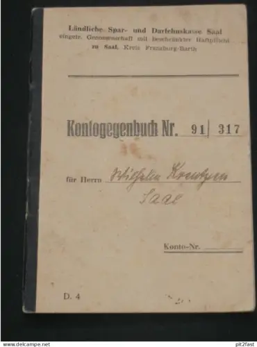 altes Sparbuch - Saal bei Franzburg - Barth i. Mecklenburg , 1944 - April 1945 , Sparkasse , Bank !!