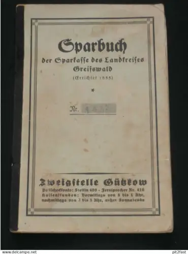 altes Sparbuch - Fritzow b. Gützkow i. Mecklenburg , 1939 - 1945 , Zimmermann Erbst Triphalm , Sparkasse , Bank !!