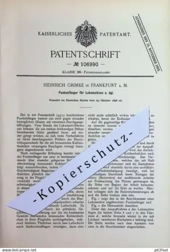 original Patent - Heinrich Grimke , Frankfurt / Main | 1898 | Funkenfänger für Lokomotiven | Lokomotive , Eisenbahn !!
