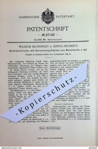 original Patent - Wilhelm Blossfeldt , Leipzig / Reudnitz | 1895 | Heißwasserofen | Badeofen , Ofen , Öfen , Badofen !