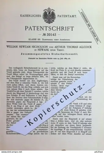 original Patent - William Newzam Nicholson , Arthur Thomas Allcock , Newark upon Trent , England | 1884 | Ventil Kessel