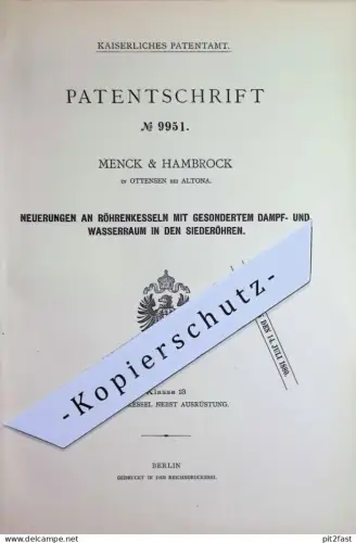 original Patent - Menck & Hambrock , Hamburg / Altona / Ottensen | 1879 | Röhrenkessel | Wasserkessel , Dampfkessel !!