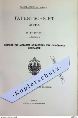 original Patent - R. Riedel , Halle / Saale | 1879 | Batterie zum Auslaugen schlammiger Substanzen | Pumpe , Druckpumpe