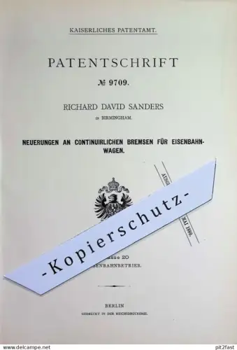 original Patent - Richard David Sanders , Birmingham , England | 1879 | Bremsen für Eisenbahnwagen | Eisenbahn - Bremse